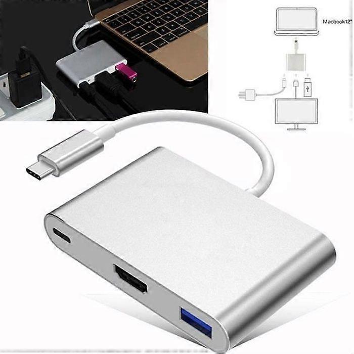 USB 3.1 Type-C to HDMI USB 3.0 3-in-1 PD Charger Hub Support 4K Conversion Cable for Apple Macbook