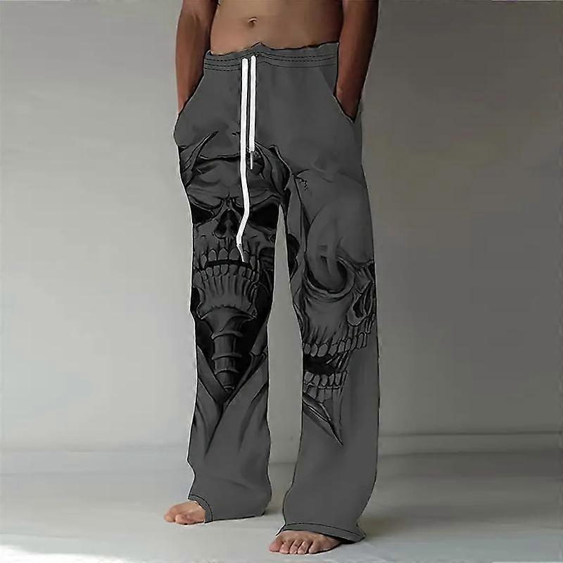 Herr Lös Casual Enfärgad Byxor Fierce Skull Tryckta Raka Byxor