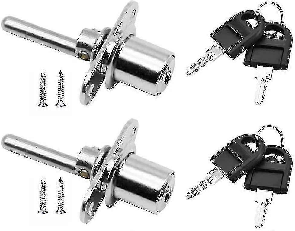 2 Pieces Drawer Lock With Key For Furniture Plunger Lock For Cabinet Showcase Filing Cabinets, Diameter 16mm, Length 61mm (silver) f74