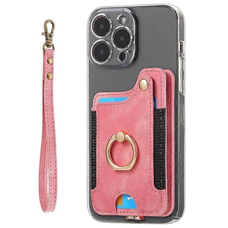KB-36 Retro Card Holder Adhesive Pouch Kickstand Card Bag with Ring Holder, Strap