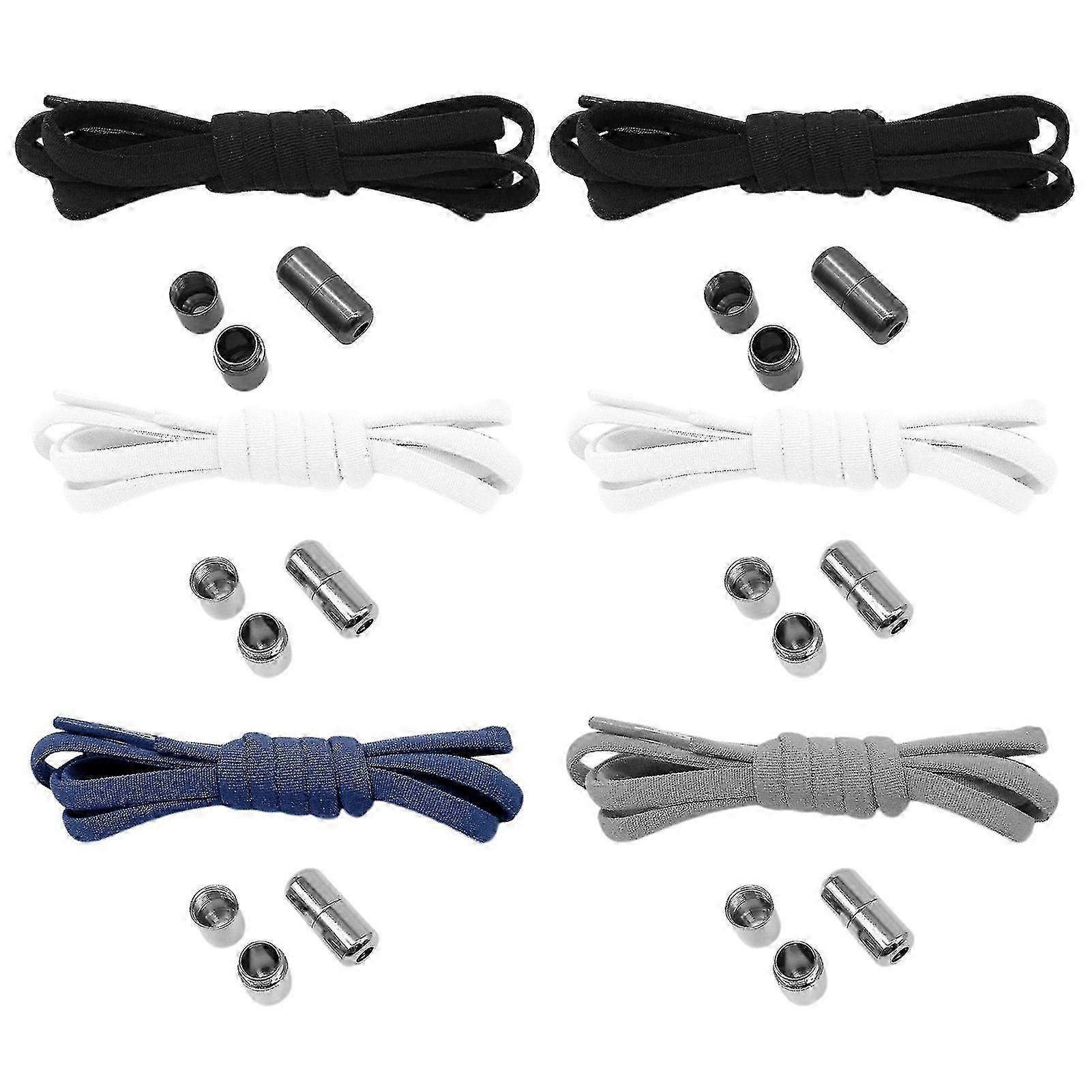 6pcs 100cm No Tie Kids Adults Metal Button For Sneakers Solid Elastic Shoelaces