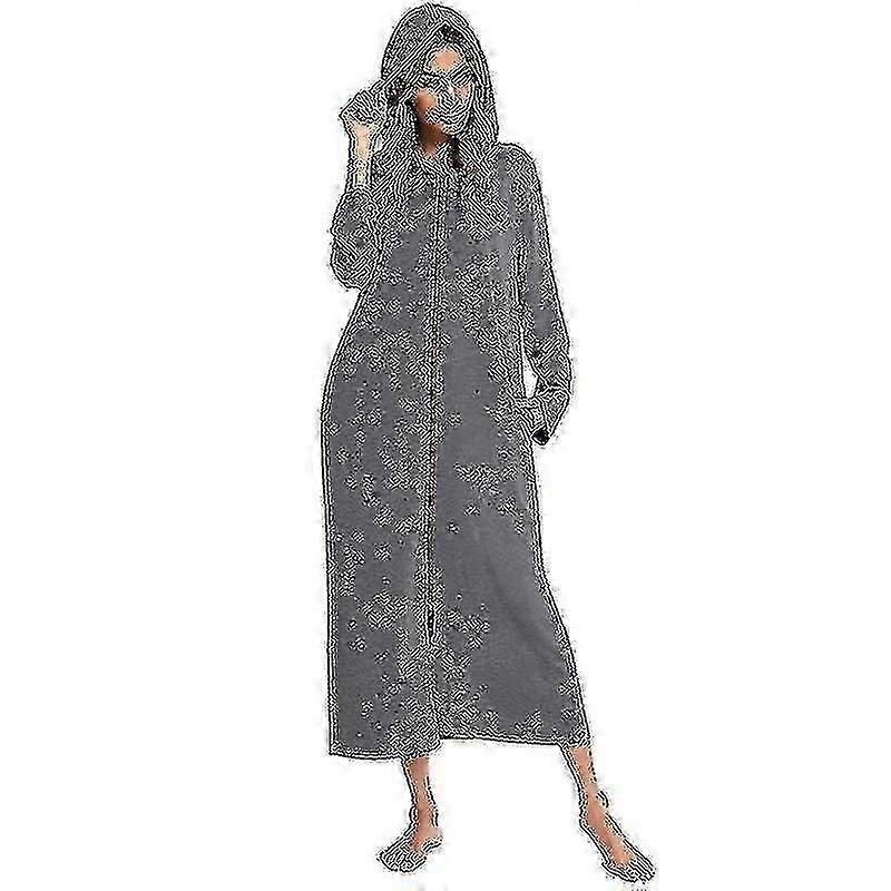 Womens Zip Up Dressing Gown Bathrobe Ladies Comfy Soft Extra Long Hooded Sweatshirt With Pockets -DGJR