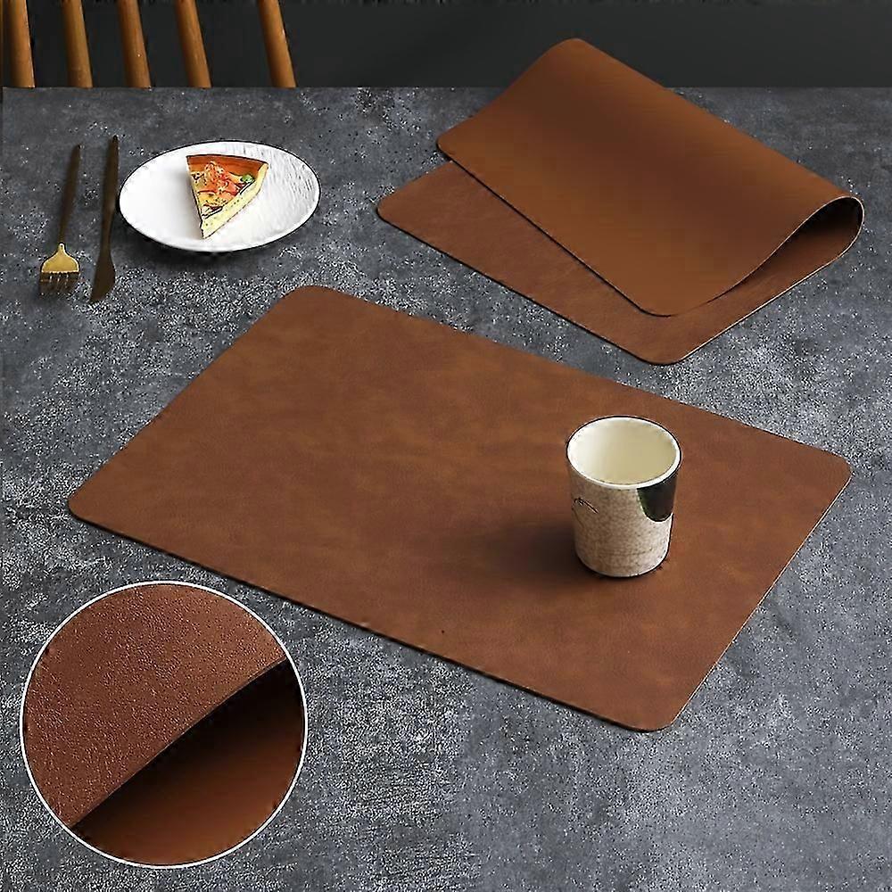4pcs, Leather Placemats, Rectangular, Waterproof, Heat Insulated Table Mats For Dining Kitchen, Brown Cowhide Pattern Design