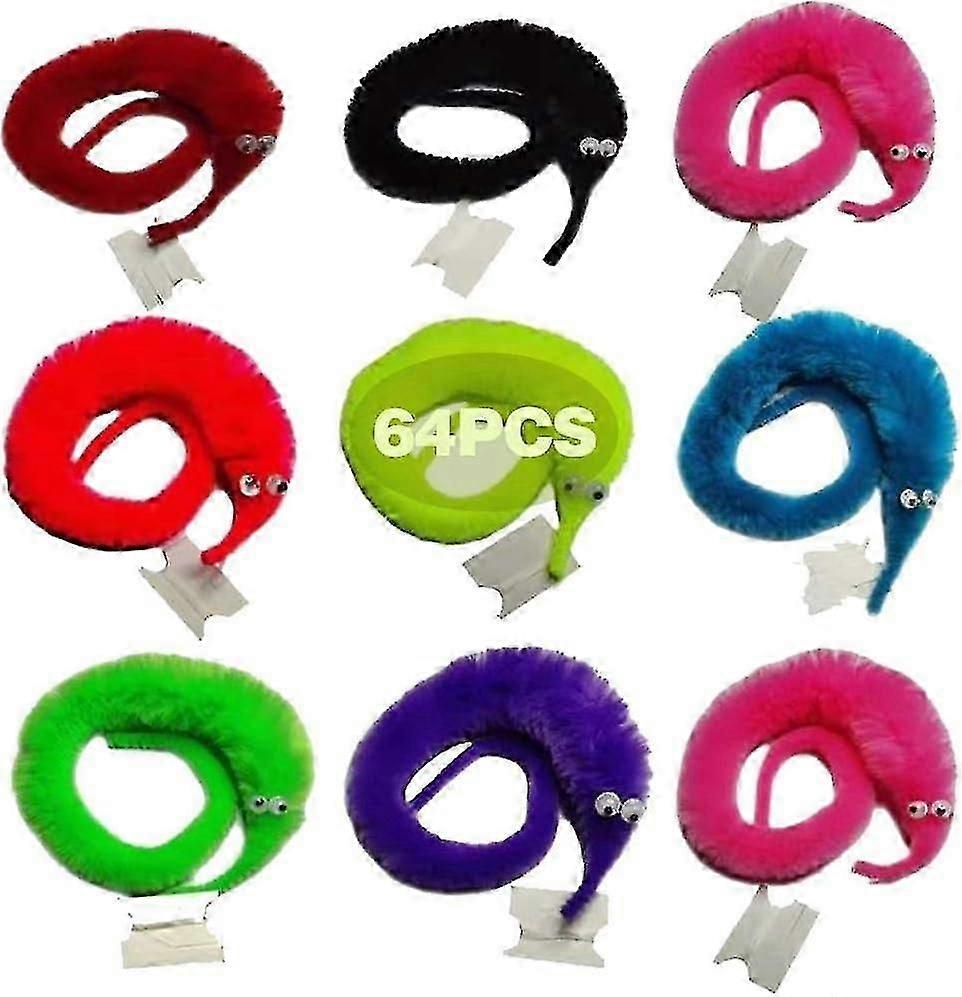 64 Pieces Fuzzy Worm Toys,String Worm Pets Fuzzy Worms On String Bulk Trick Toy Party Favors for Kid Cat(8 Colors)