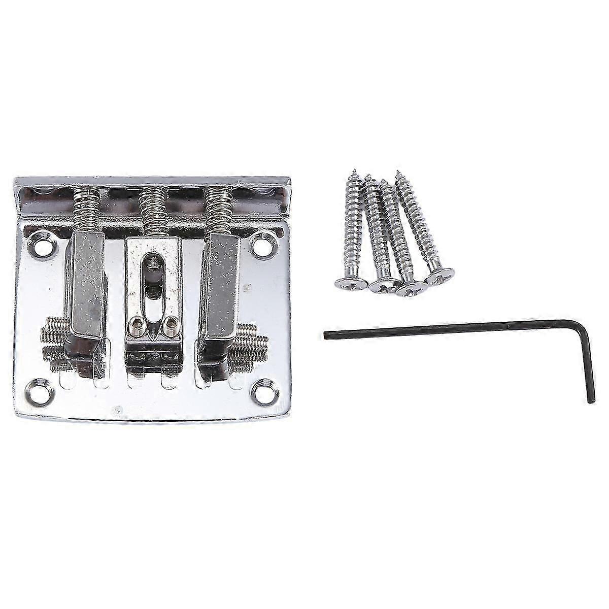 Cigar Box Guitar Parts: 3-string Chrome Hard-tail Adjustable Bridge Silver Color DS