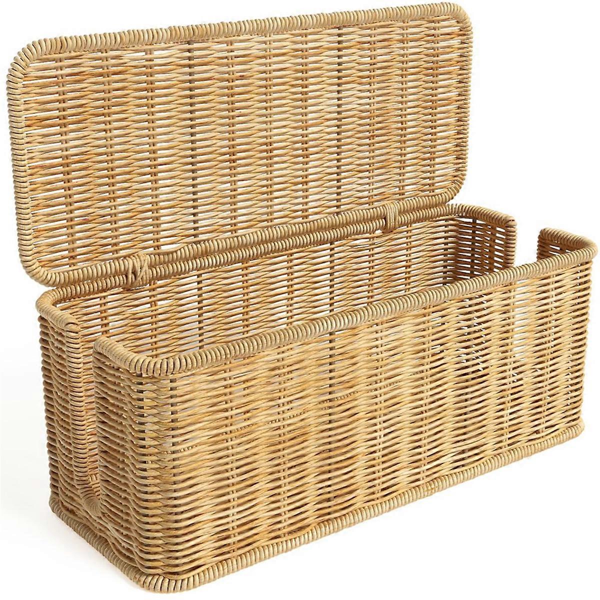 Handwoven Imitation Rattan Cord Hider Organizer Box with Lid