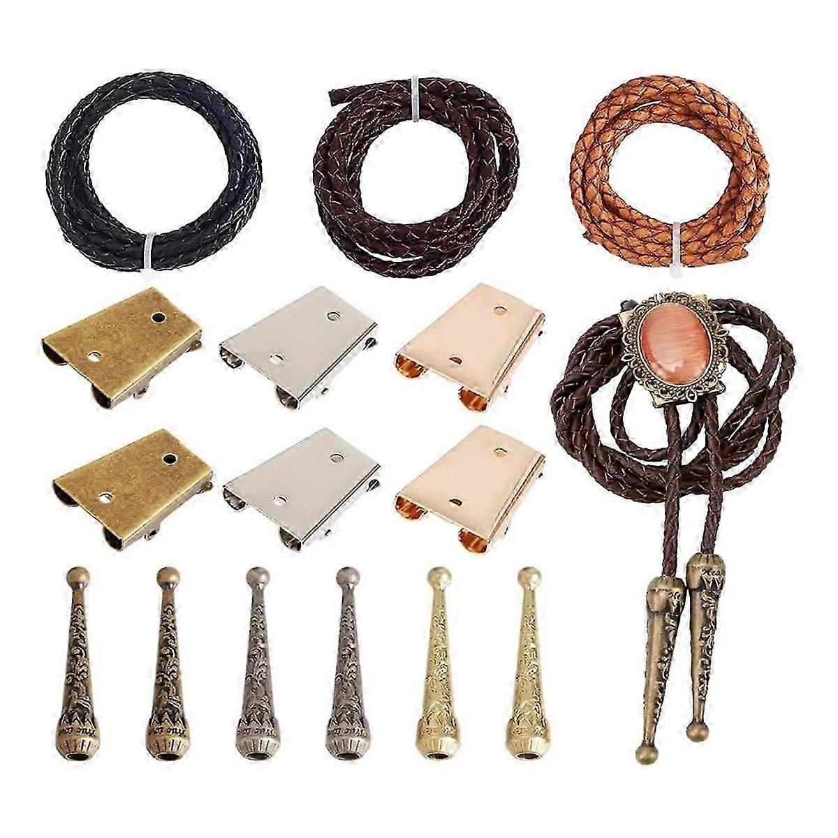 Tie Making Kit,Tie Head Replacement End Cap Kit with 6 Alloy Wire Ends 6 Iron Tie Slide Buckles, Su