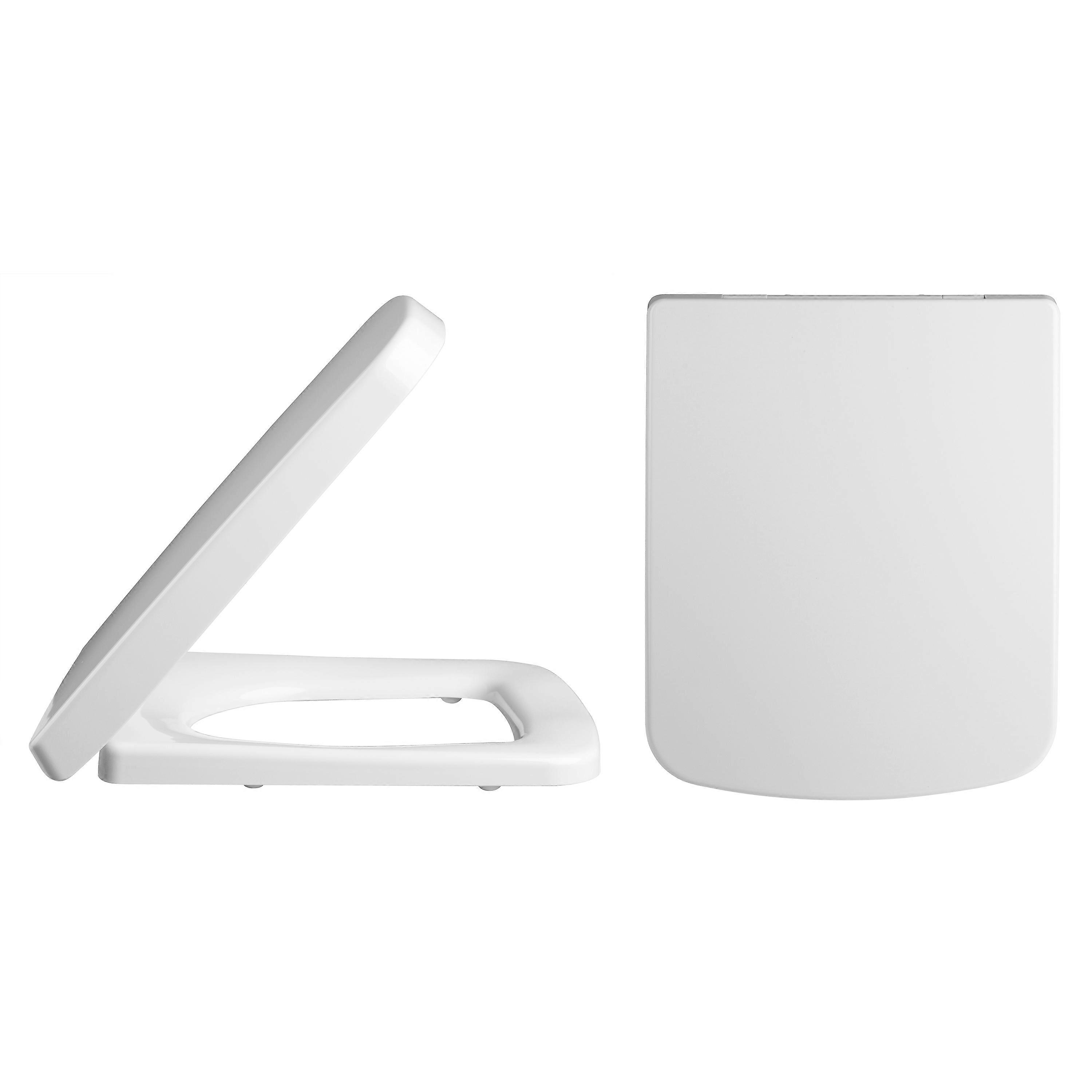 Square Top Fix Soft Close Toilet Seat with Squared Edge - White