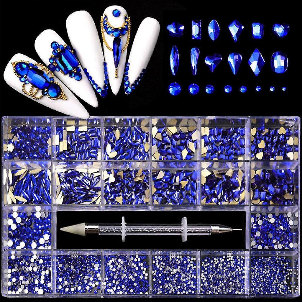 Professional Nails Crystal AB Rhinestones for Nail Art Craft Mix Sizes Flatback Nail Gems Decorations for Salon Home Use Blue