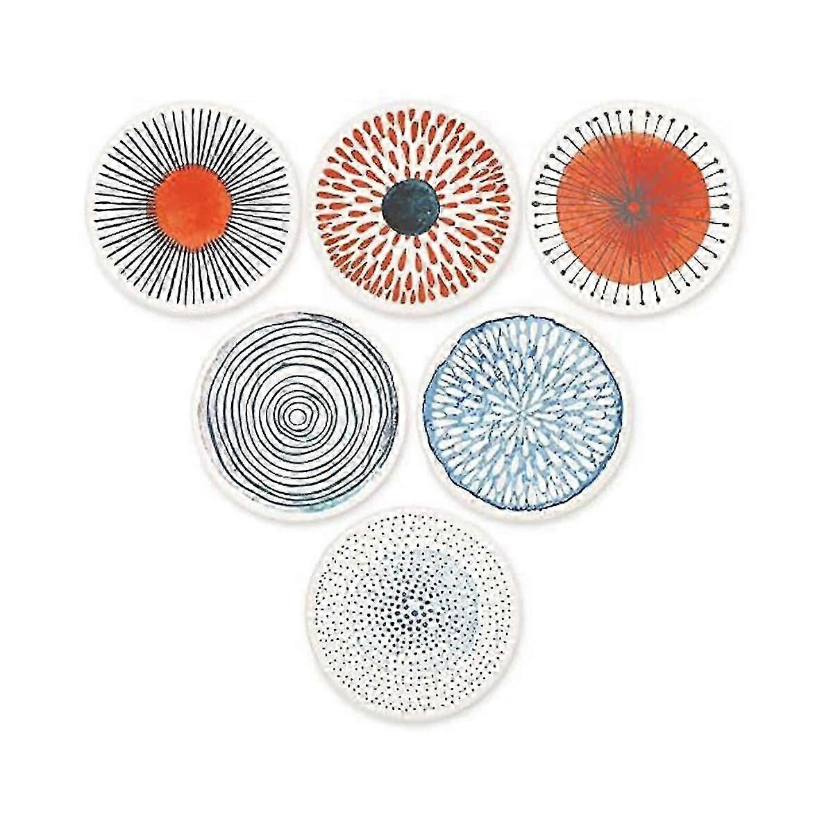 Set of 6 Coasters for Drinks Absorbing Round Ceramic Stone Coaster with Cork Base Tabletop Protecti