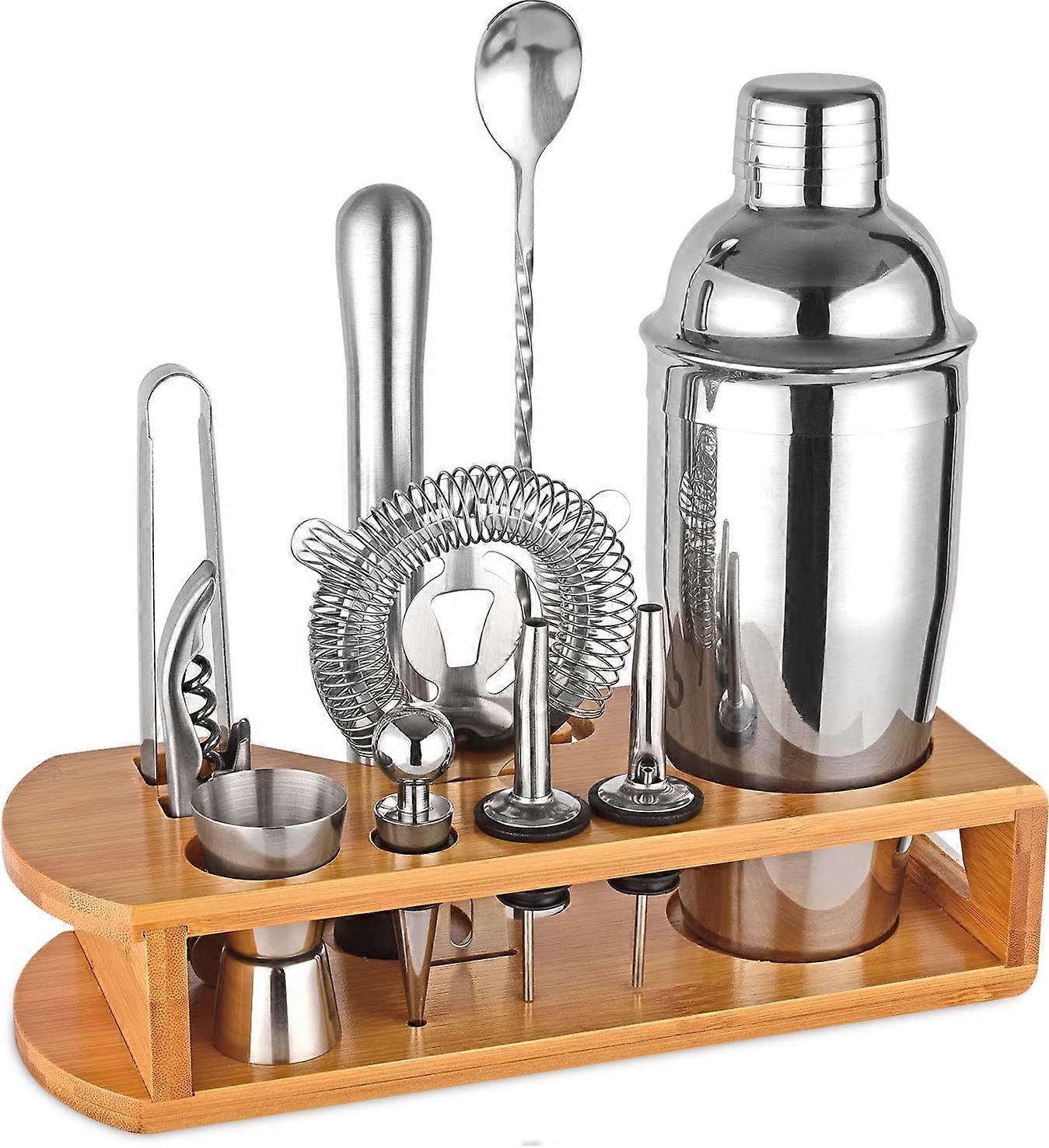 Cocktail Shaker Set Bartender Kit 12-Piece Bar Tool Set with Bamboo Stand for Home Bar Mixing Accessories Silver