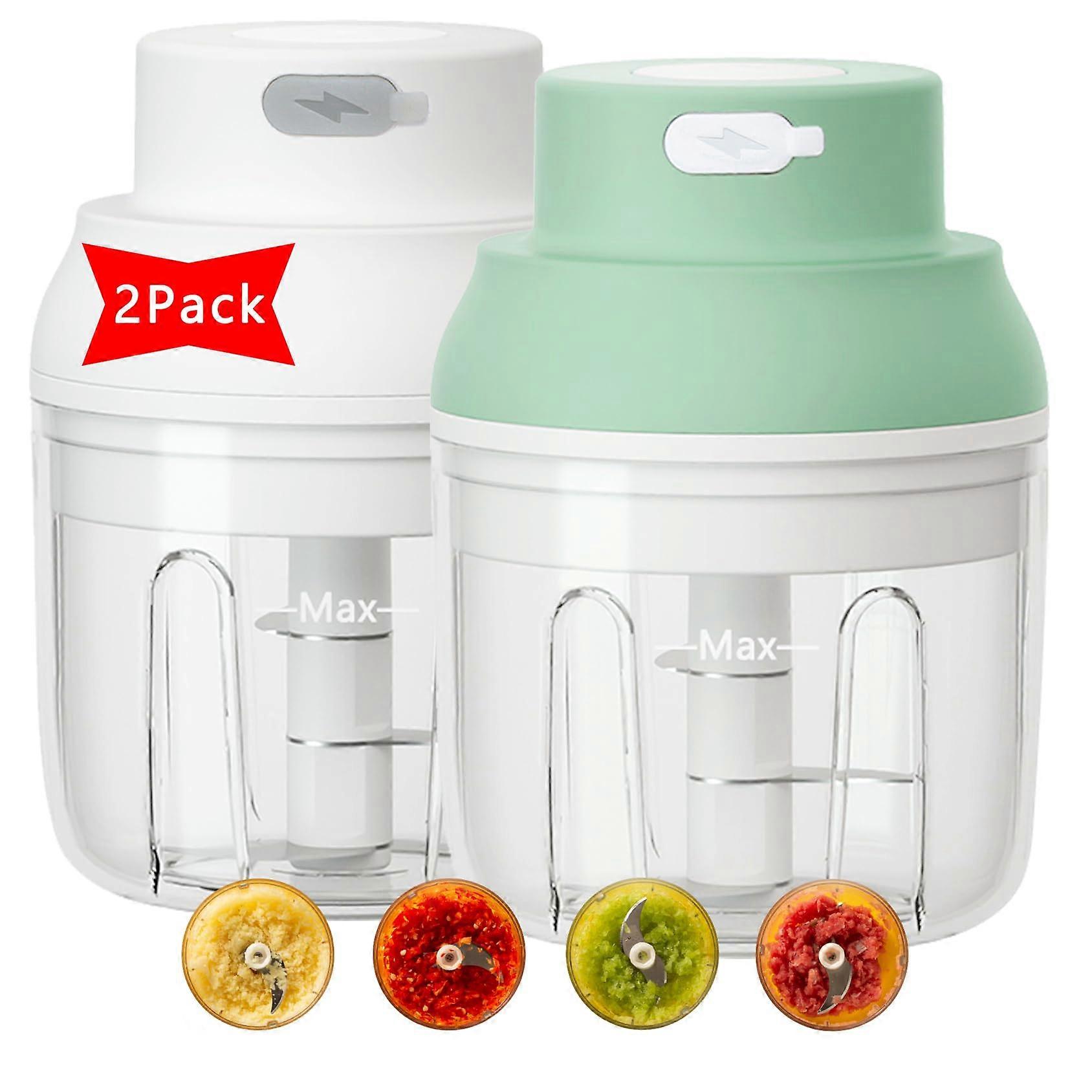 Mini USB Rechargeable Garlic Chopper 250ML, Portable Food Processor, Compact Design, Easy to Clean, 2 Pack