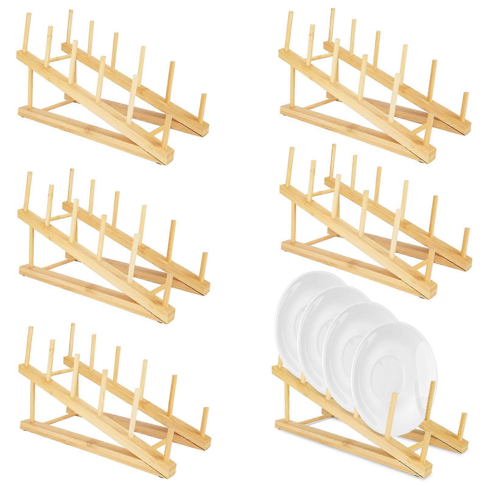 6 PCS Bamboo Wooden Dish Drying Rack for Kitchen Cabinet with 5 Slots