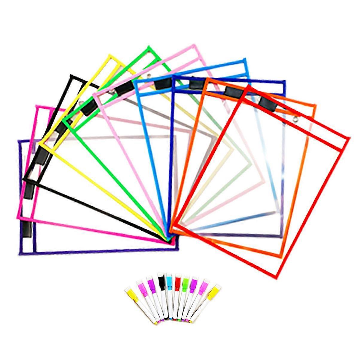 ドライイレースポケット10パック、再利用可能なクリアポケットスリーブ、教室用の教師用生徒用品