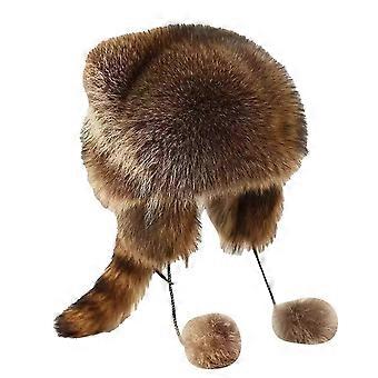 Raccoon tail hat animal raccoon fur hat plush warm hat good windproof effect