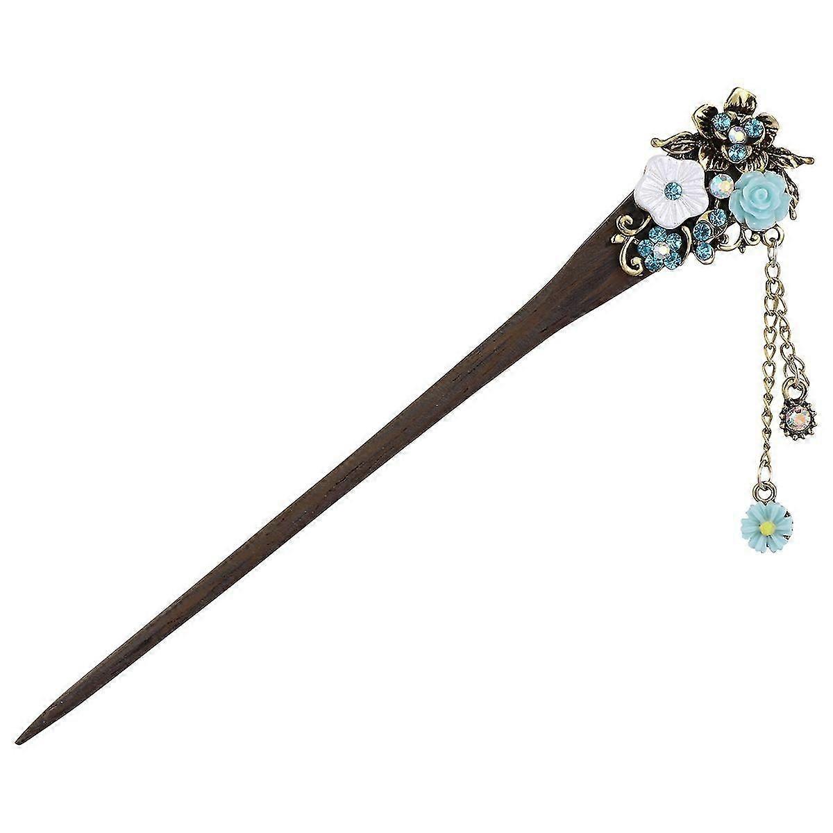 מקל שיער מעץ ברונזה וינטג' Frcolor עם הדגשות פרח ופנינה - סיכת ראש אלגנטית לאירועים מיוחדים