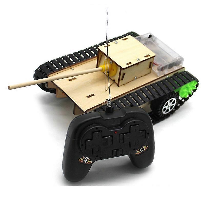Wooden Electric Simulation Crawler Tank DIY Toy Assembly Model,Spec: No. 3 Dual Motor Remote Control Edition