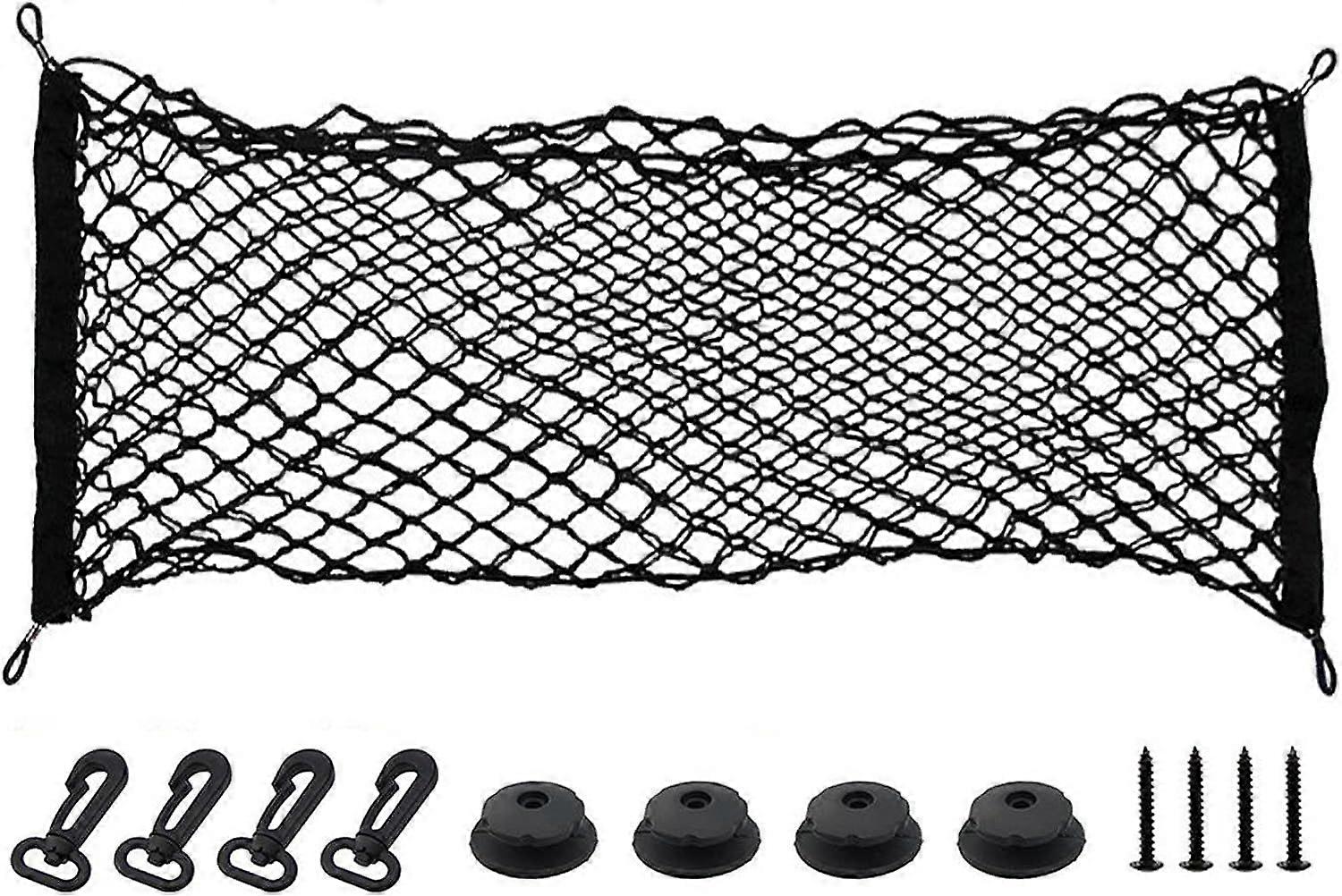 Car Trunk Storage Net - Nylon Luggage Net with 4 Hooks Black