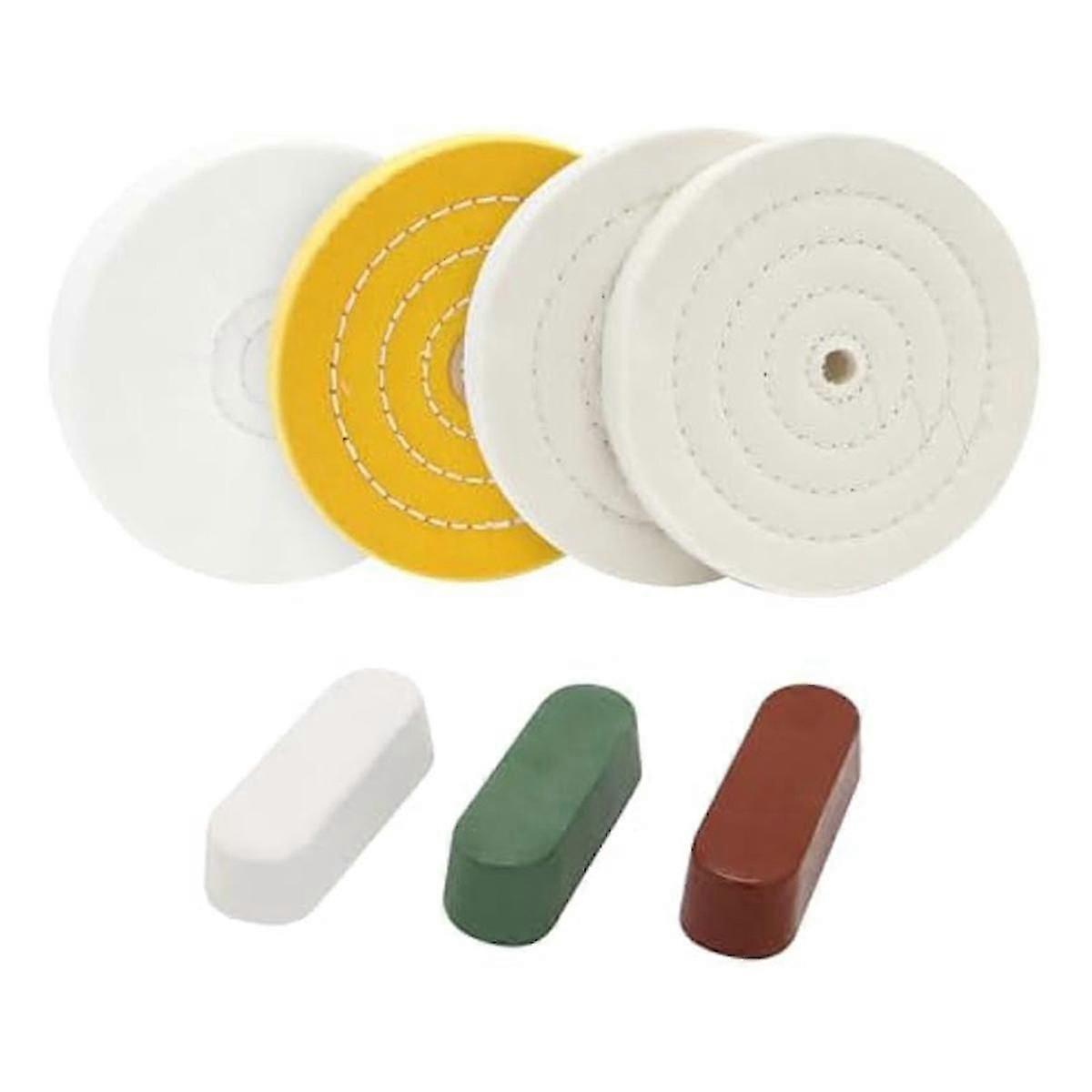 4pcs Buffing Polishing Wheels,Soft/Fine/Medium for Bench Grinder Tool with 3pcs Buffing Polishing Cutting Compounds