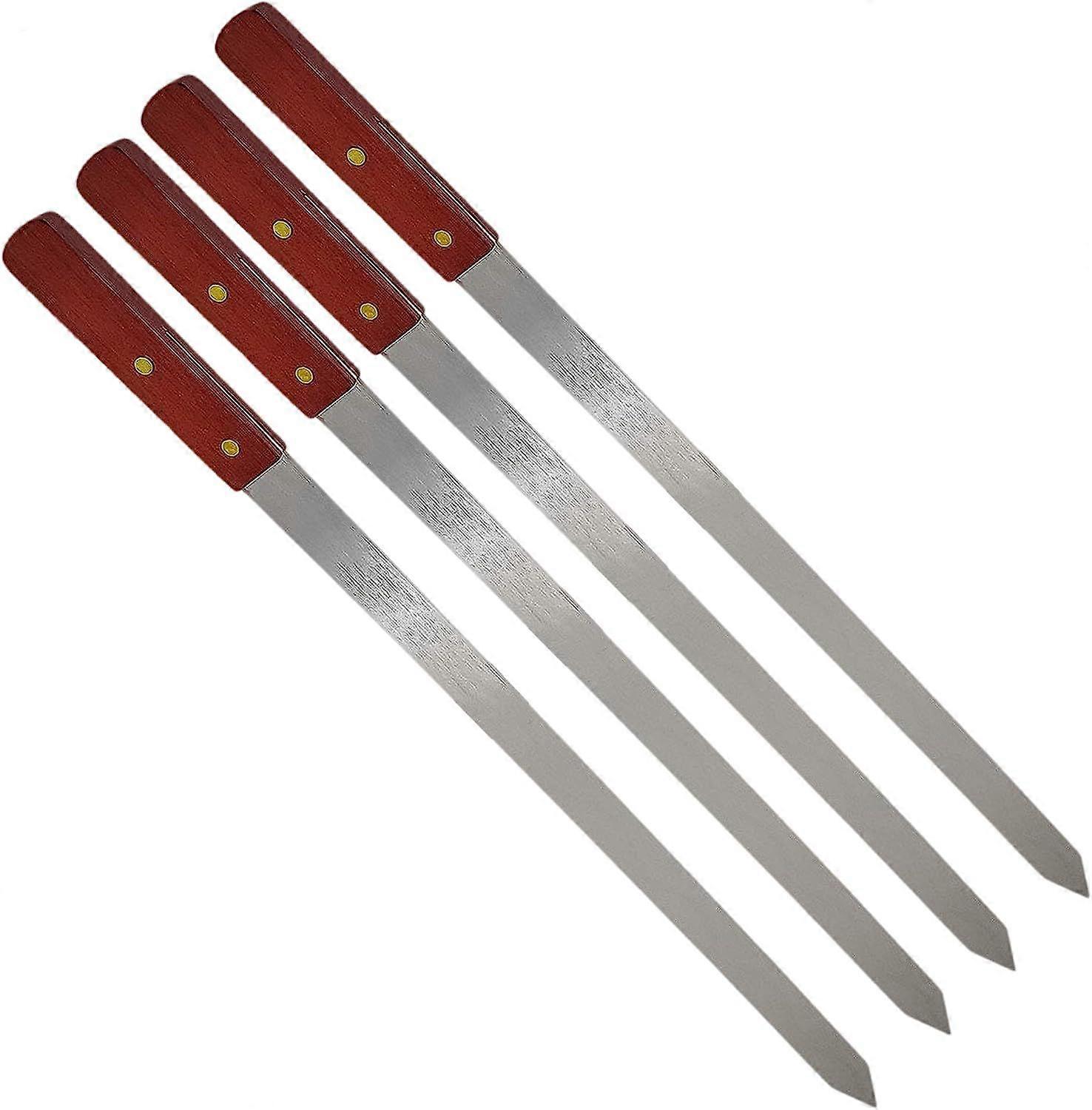 4 Pieces Stainless Steel Barbecue Skewers, 60cm Skewer, with Reusable Stainless Steel Handle, Barbecue Accessory Utensils