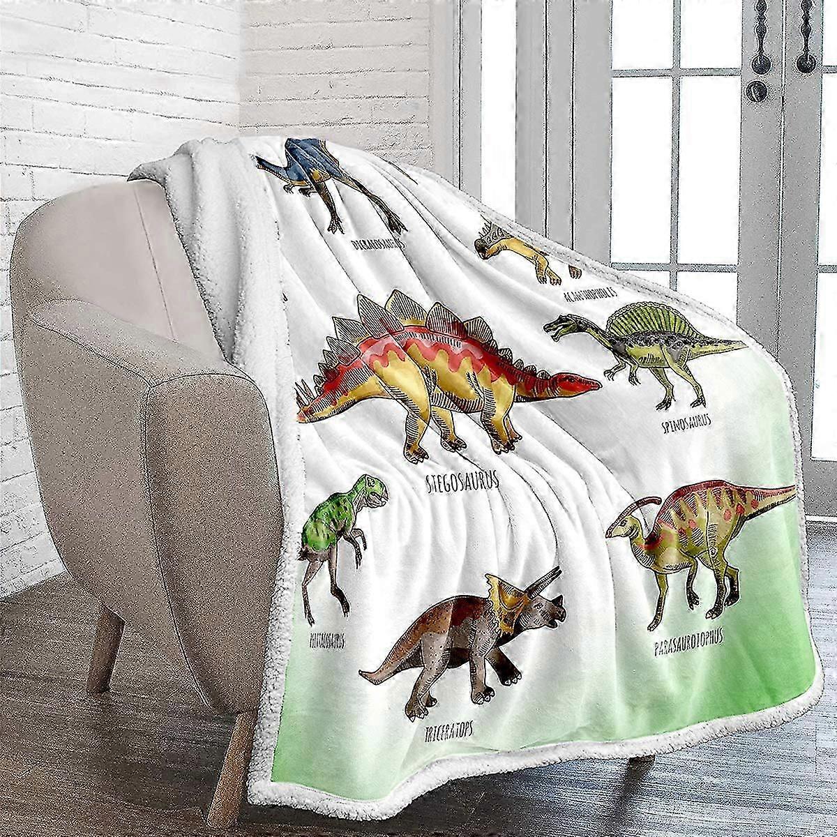 WONGS BEDDING Dinosaur Cuddly Blanket 130x150 Children Boys Sherpa Blanket Warm Blanket Soft & Fluffy Fleece Blanket as Sofa Throw Sofa Blanket Couch