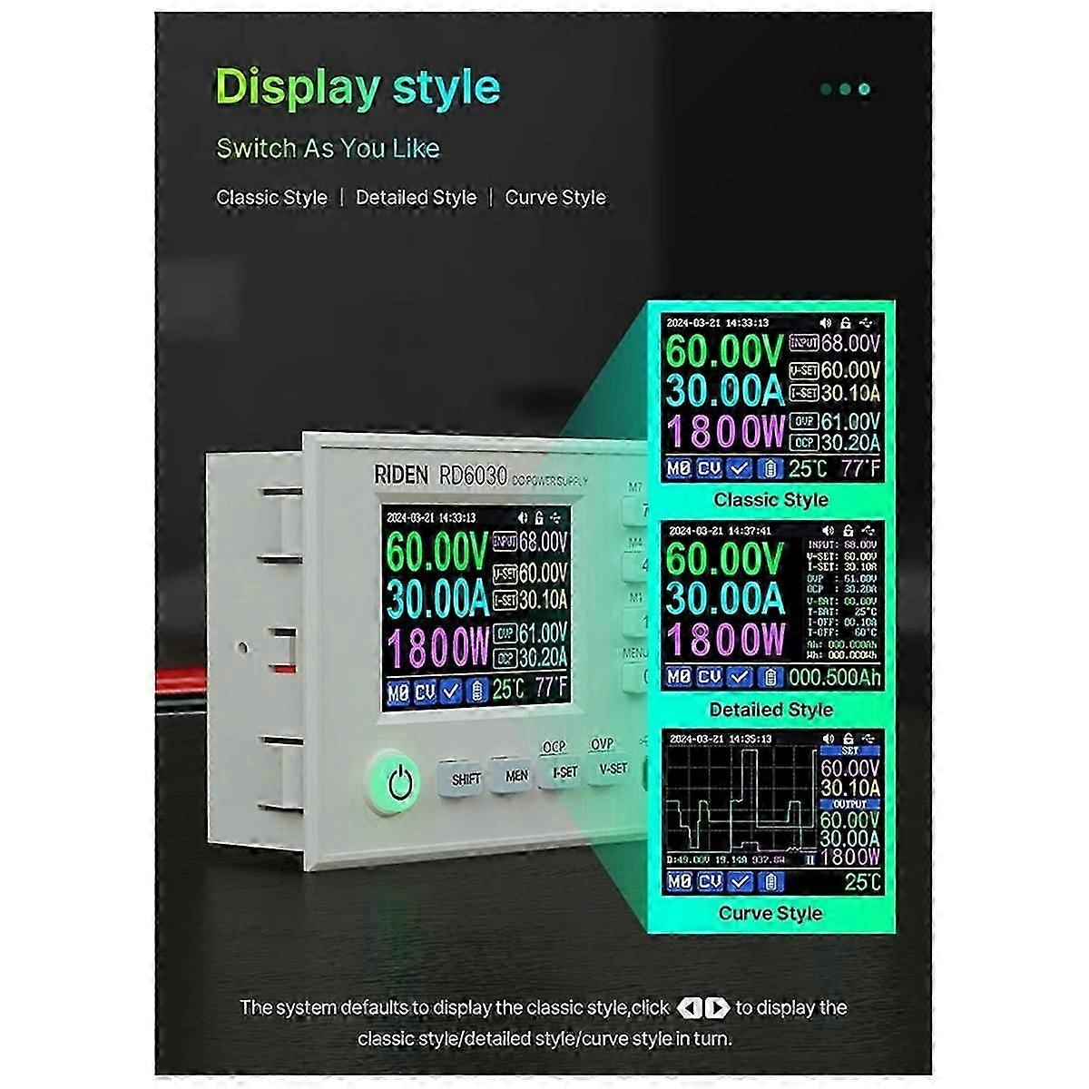 RD6030W 60V 30A DC Ayarlanabilir StepDown Gerilim Tezgahı Düzenlenmiş Güç Kaynağı Buck Dönüştürücü Pil