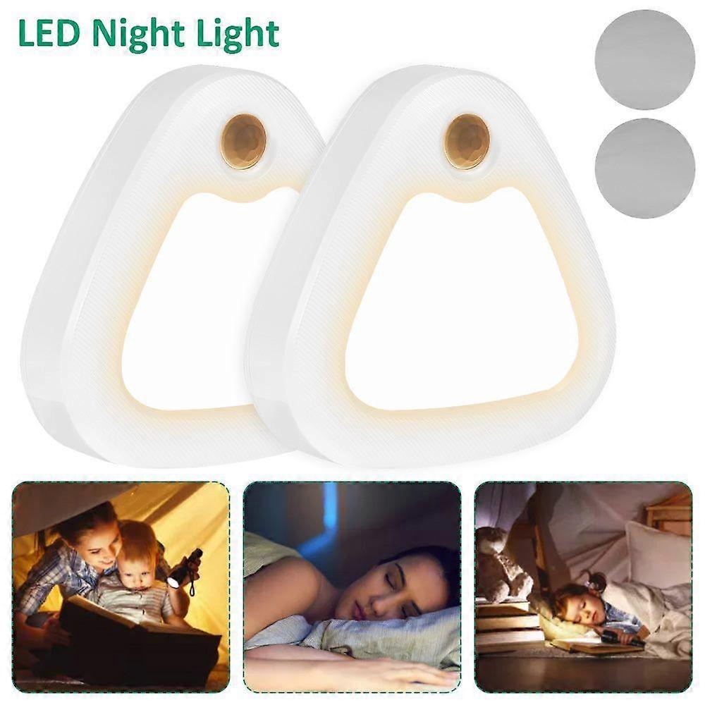 2-Pack Motion Sensor LED Night Light - Triangular Design, Battery Operated, Easy Installation for Home Safety