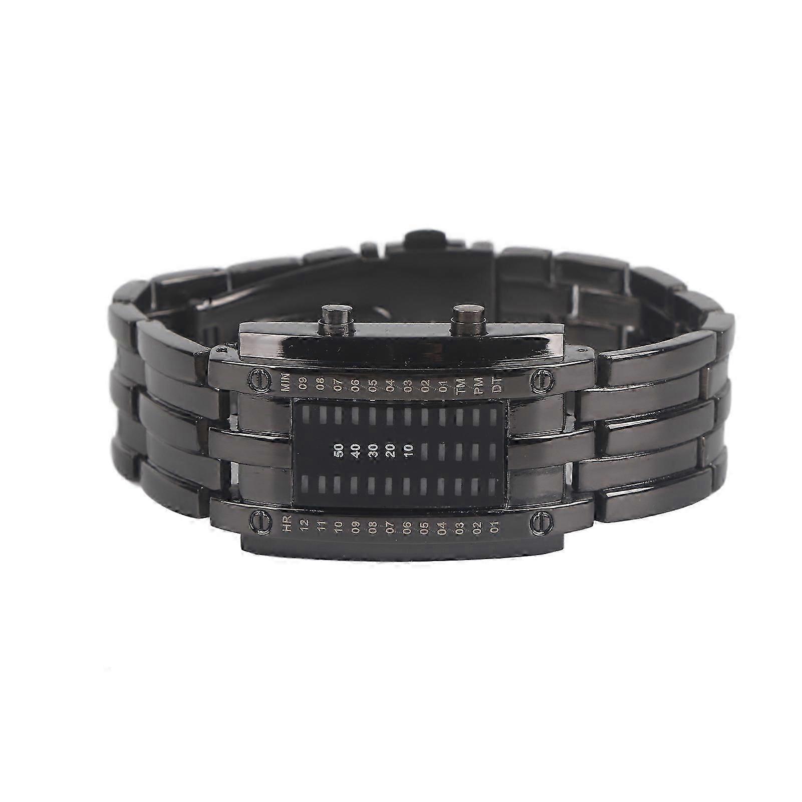 Led Watch Unique Binary Time Mode Display Convex Arc Structure Waterproof Led Wrist Watch Electronic Watch Black S