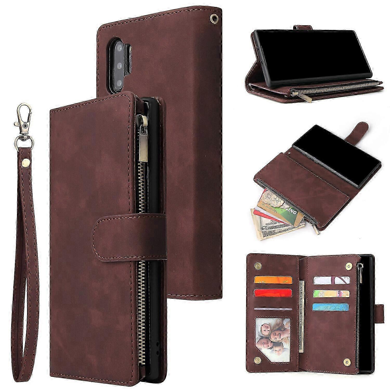 Housse pour Samsung Galaxy Note 10 Plus Cuir Magnétique Sac à main Zipper Housse de poche Bracelet Compatible avec Samsung Galaxy Note 10 Plus Case
