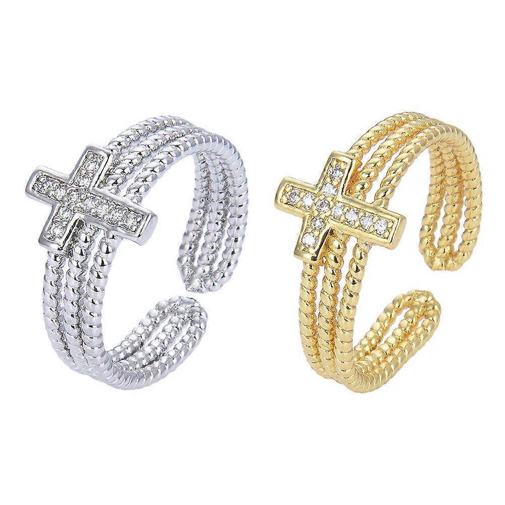 Here's a refined and engaging product description based on your input:
**2pcs Adjustable Rhinestone Cross Rings for Women – Durable Statement