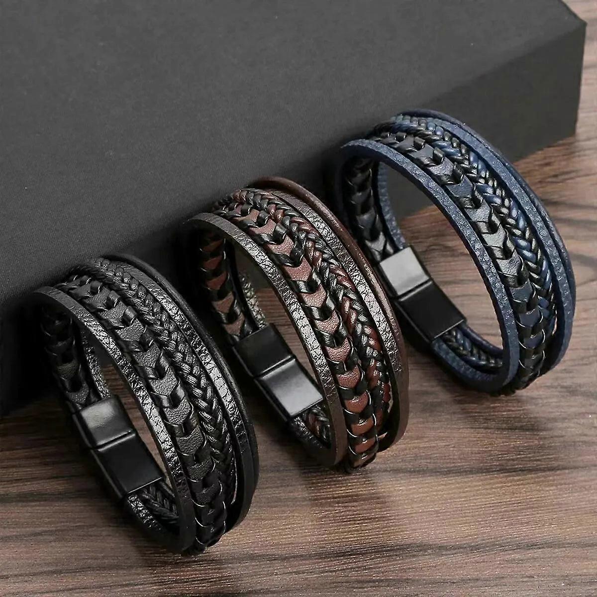 Mens Multi Layered Vintage Leather Rope Braided Bracelet