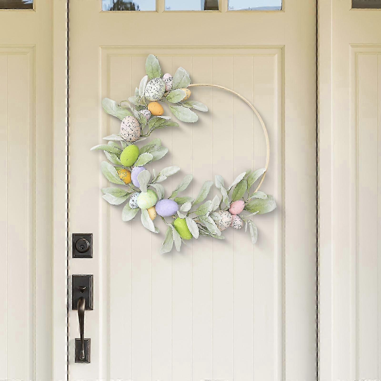 2025 Easter Egg Wreath, Artificial Easter Wreaths with Colorful Easter Eggs Easter Spring Wreath for Wall Window Spring