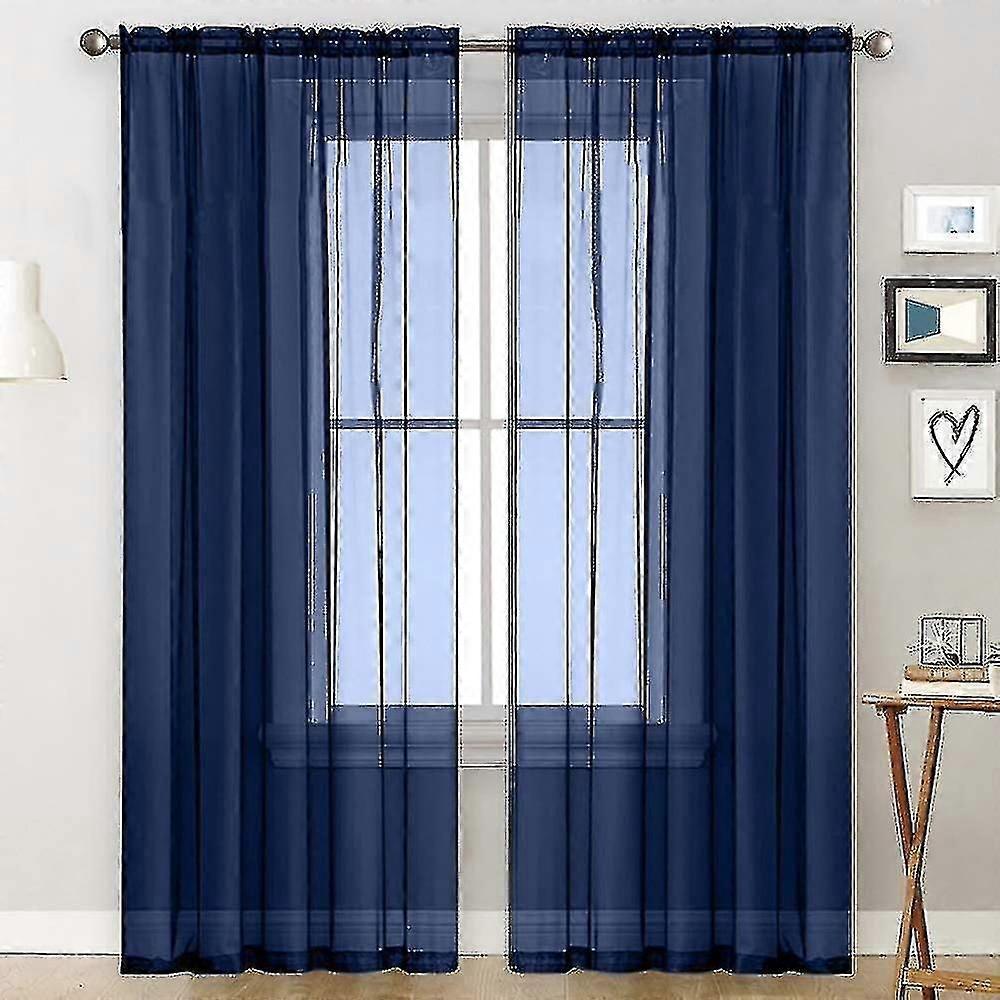 Linen-Look Sheer Voile Curtains with Ruffled Trim Semi-Transparent Window Drapes