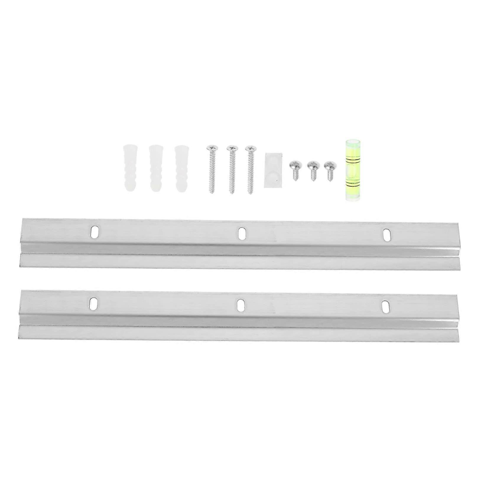 2 x Wall Hanging Strips Door Triple Hanger Frame Hanging Loop Double Rail Wall Hook Hanger Set for Hanging Pictures Silver Iron