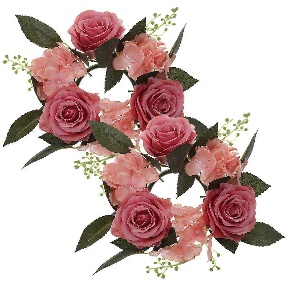 Indoor Wreaths Home Decorating Artificial Flower Hoop Wreath Valentine's Day Candle Wreath 7.9 7.9 3.1in Plastic 2Pack
