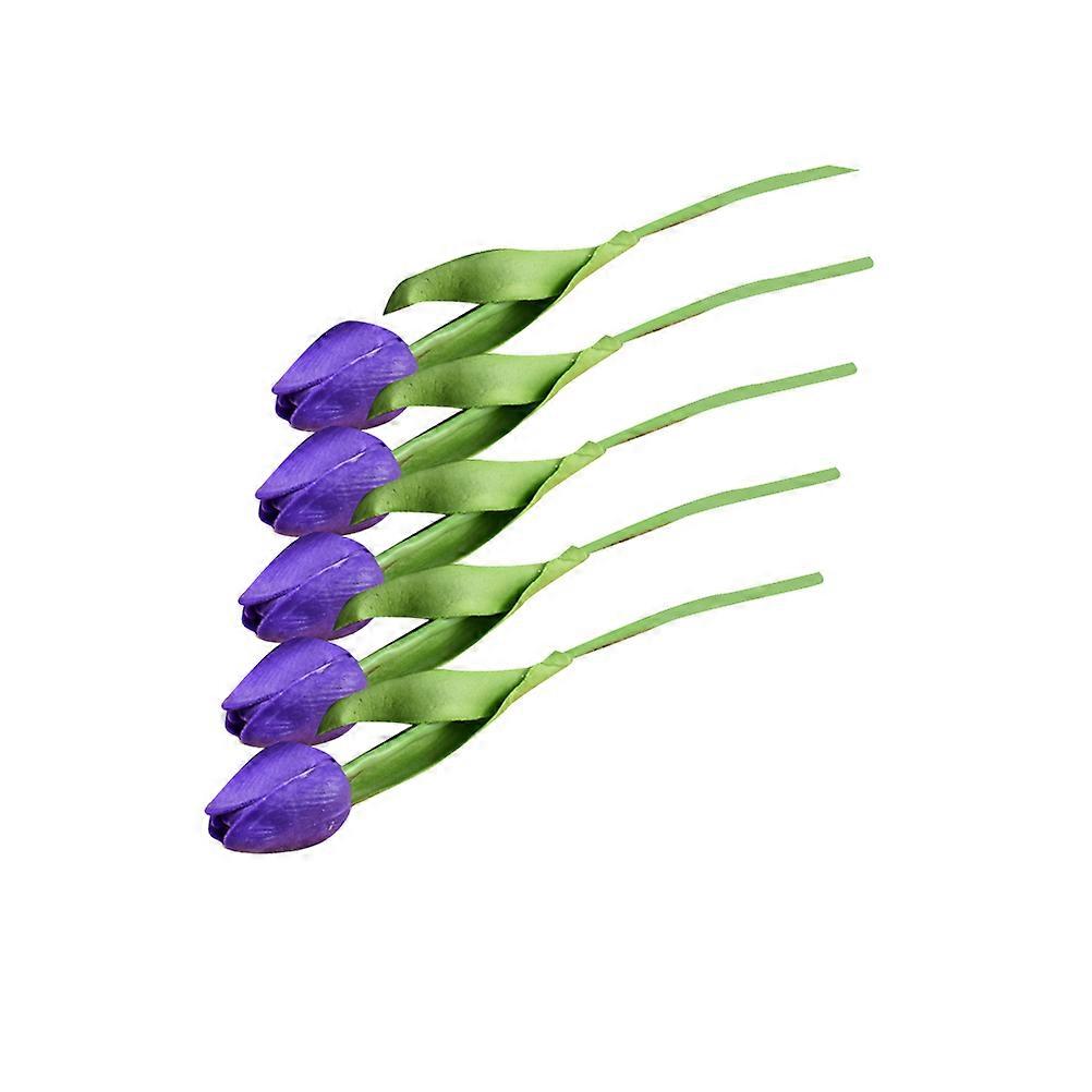 Realistic Artificial Flowers Bouquet Simulated Tulip Bouquet Wedding Decor Dark Purple Mini Bridal Bouquet 5Pcs