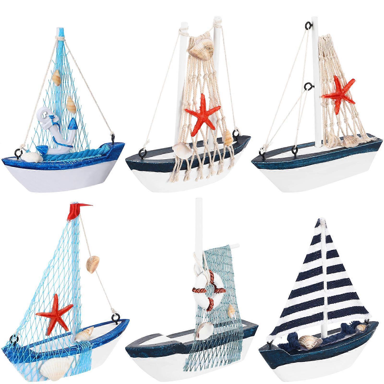 Wooden Sailboat Decor Nautical Theme Decor Boat Shape 6Pcs
