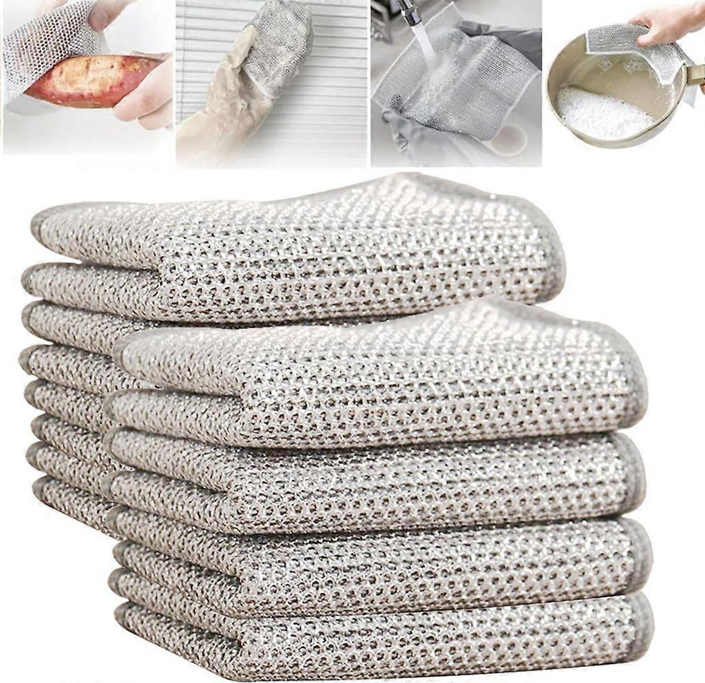 8x Multipurpose Wire Dish Cloths for Wet and Dry Cleaning Cloths, Double Layer, Reusable Cleaning Cloths for Pans, Pots, Stovetops, Kitchen, Home