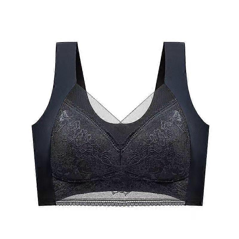 FINETOO Gathered Bra Beauty Back Lace Wrapped Vest women's Unwired Fixed Cups Tuck Up Breast Support Vest-Style Bra