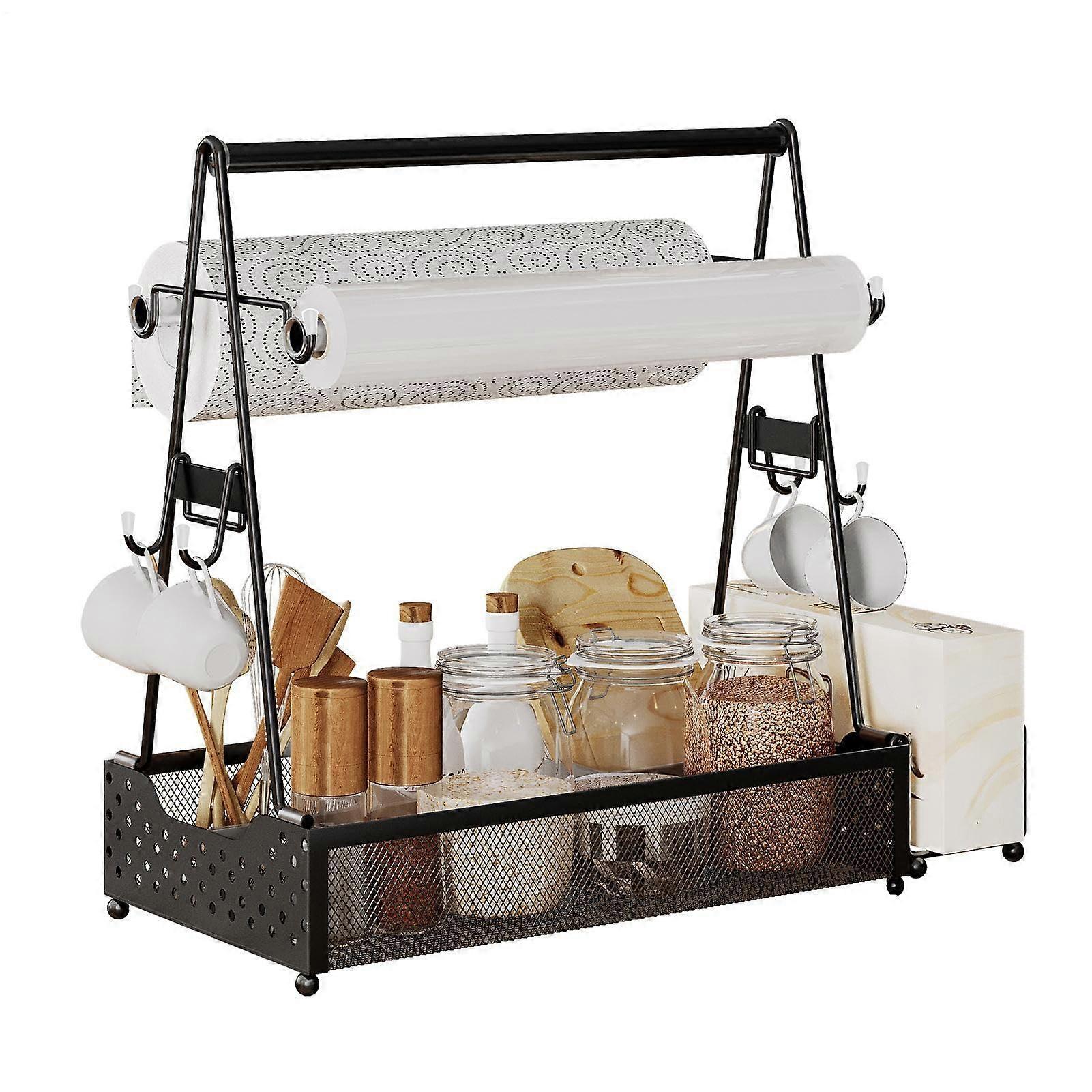 Grill Utensil Caddy - Portable Metal BBQ Tool Organizer with Handle, Spice Storage for Outdoor Cookouts and Picnics