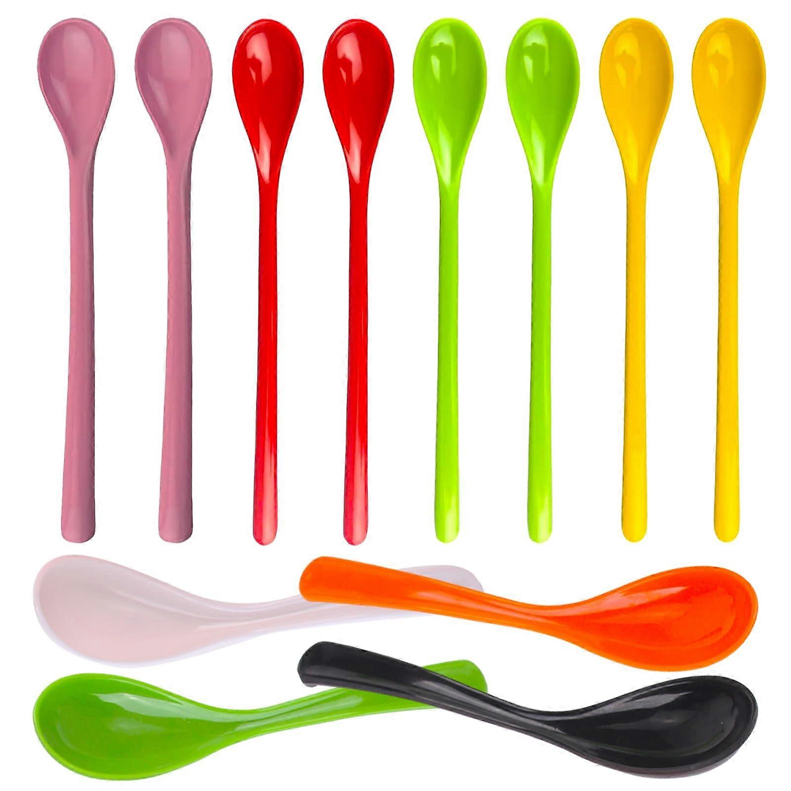 Pack of 12 Long Plastic Spoons, Colorful Melamine Spoons for Soup, Ice Cream, Jam, Yoghurt, and Coffee