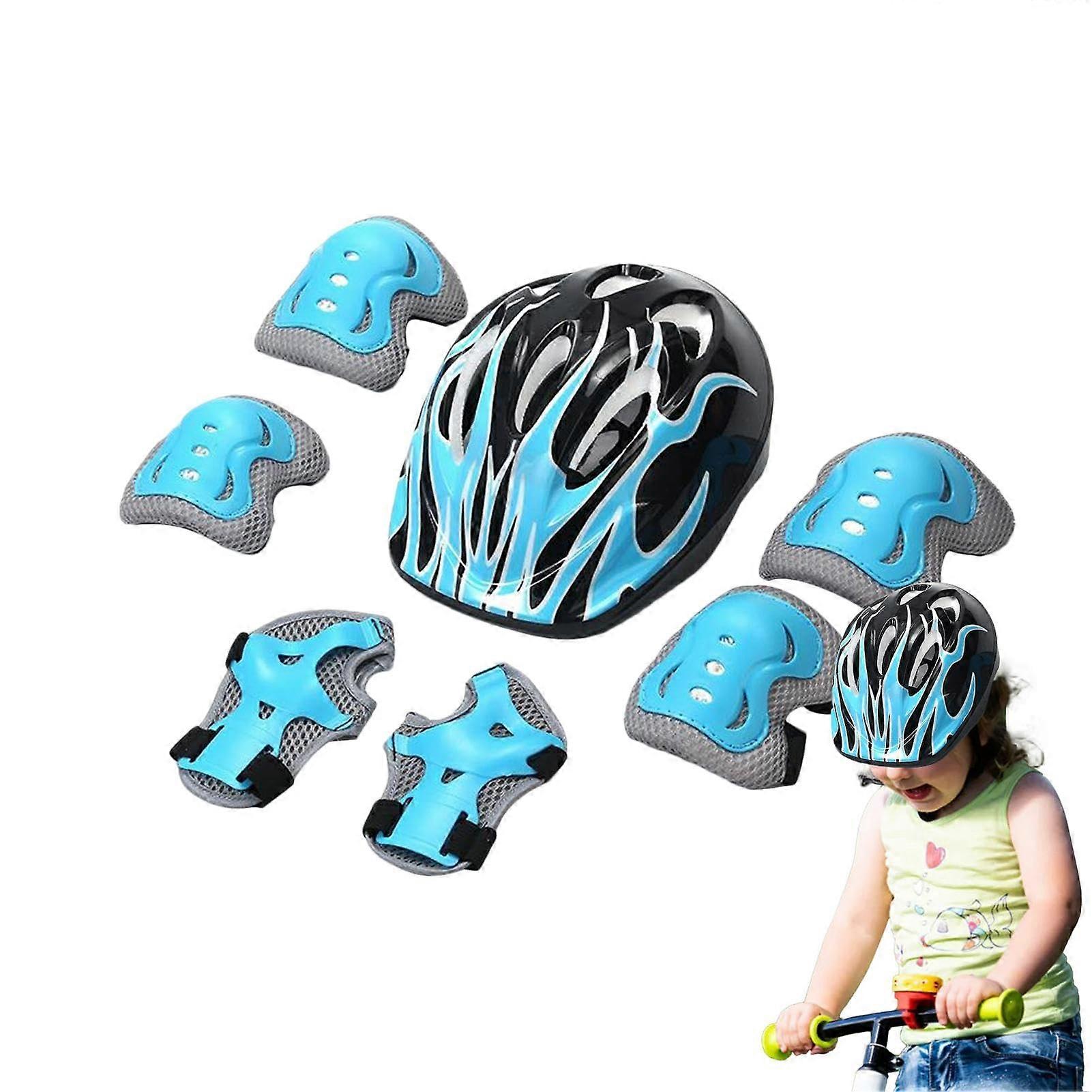 Helmets and Pads for Kids - Shockproof Light Blue Toddler Bike Helmet and Knee Pads Set for Ages 5-10 Years