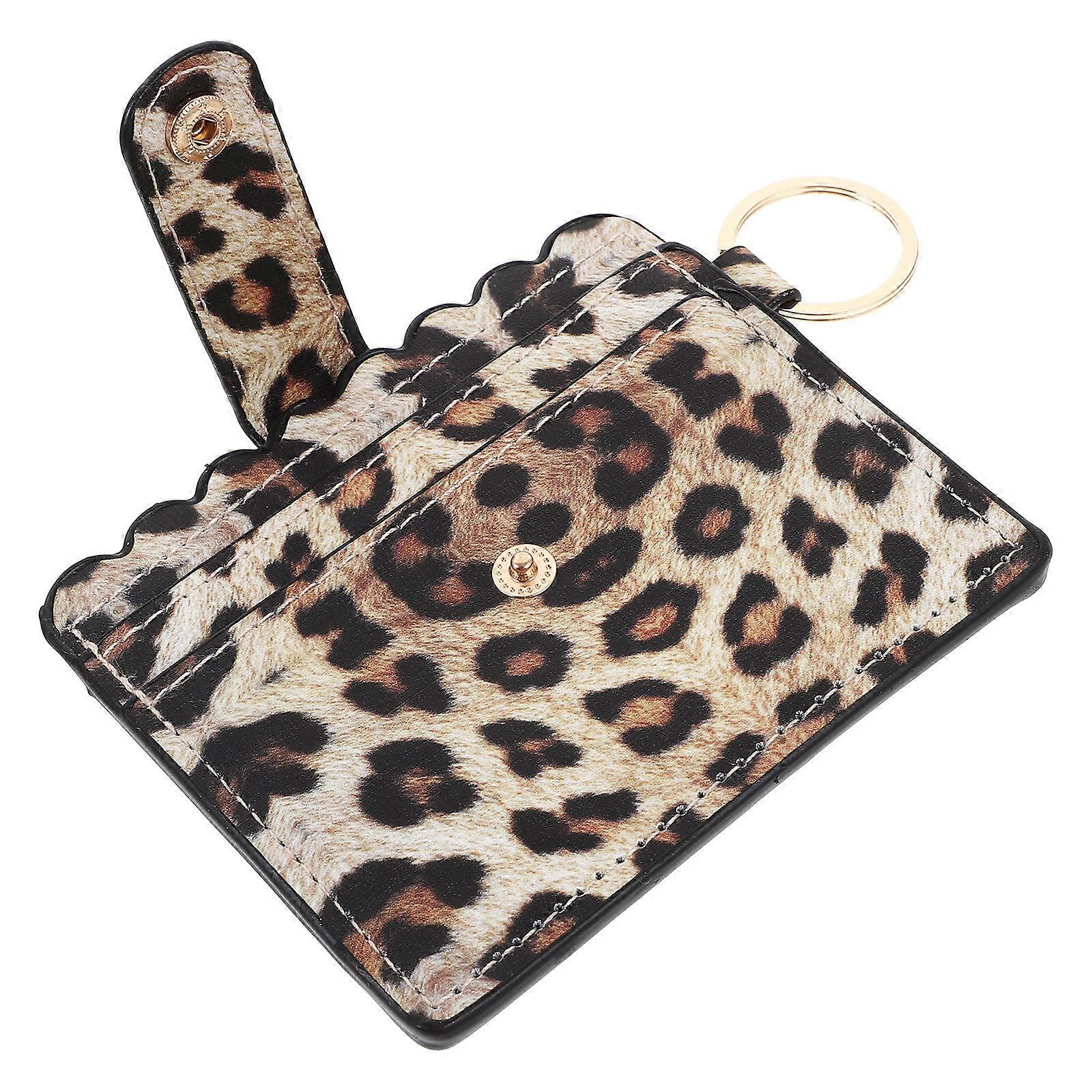 Zip Pouch Women Holder Leopard Pu Leather Button Closure present Giving 1Pcs