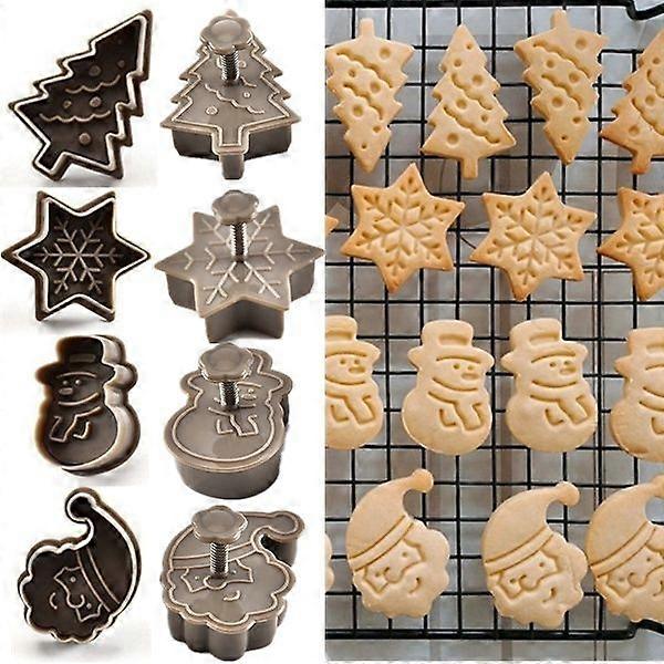 4Pcs/set Plastic Cookie Baking Moulds (Snowman/Snowflake/Christmas Tree/Santa Claus Pattern Baking Molds)