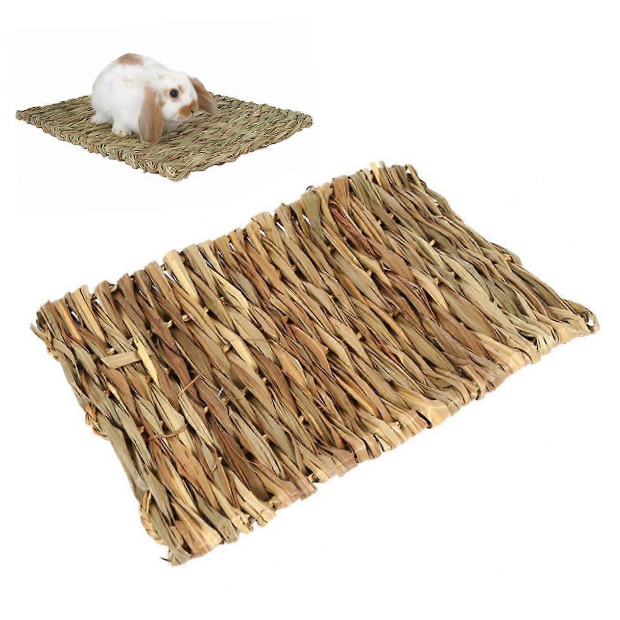 Hand-Woven Straw Mat for Small Animals, 4 Pieces Grass Mat and Nest for Hamsters and Guinea Pigs, Natural Material