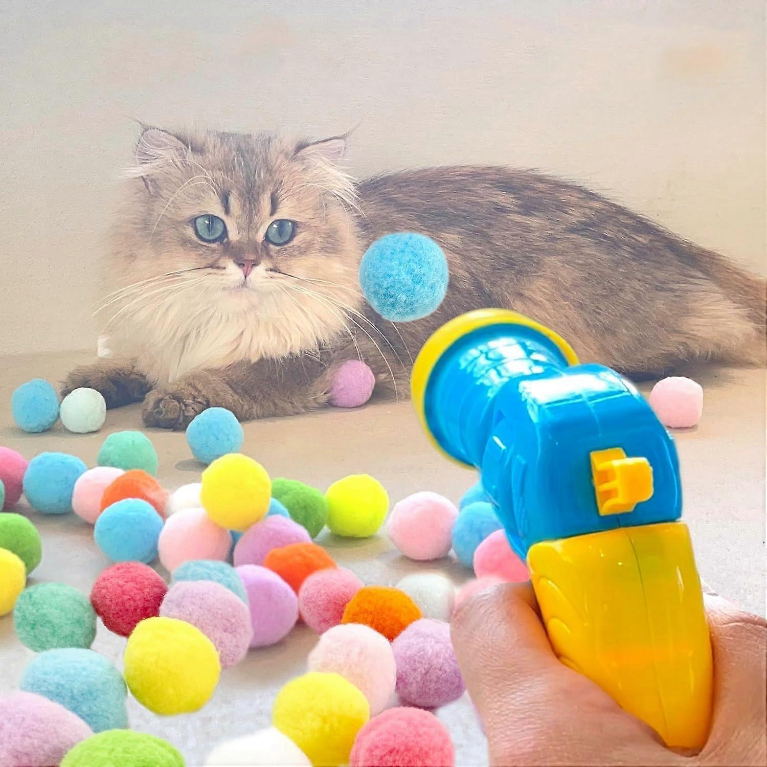 Cat Toy Ball With Plush Ball Launcher - Interactive Plush Ball Toy For Cats And Kittens, Indoor Pet Toy (50 Balls)