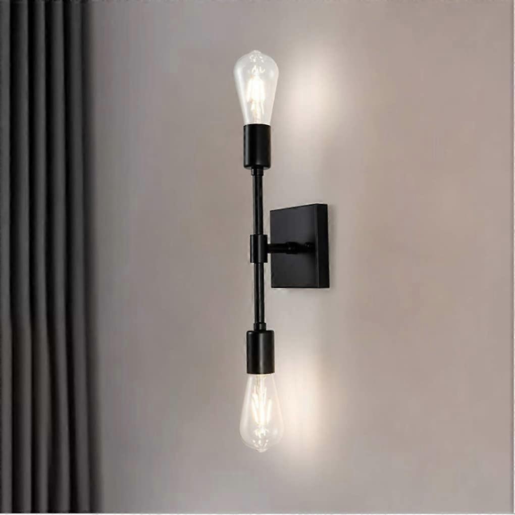 Black Retro Wall Light 2 Light Vanity Lamp E27 Socket Metal Industrial Mirror Light For Bathroom