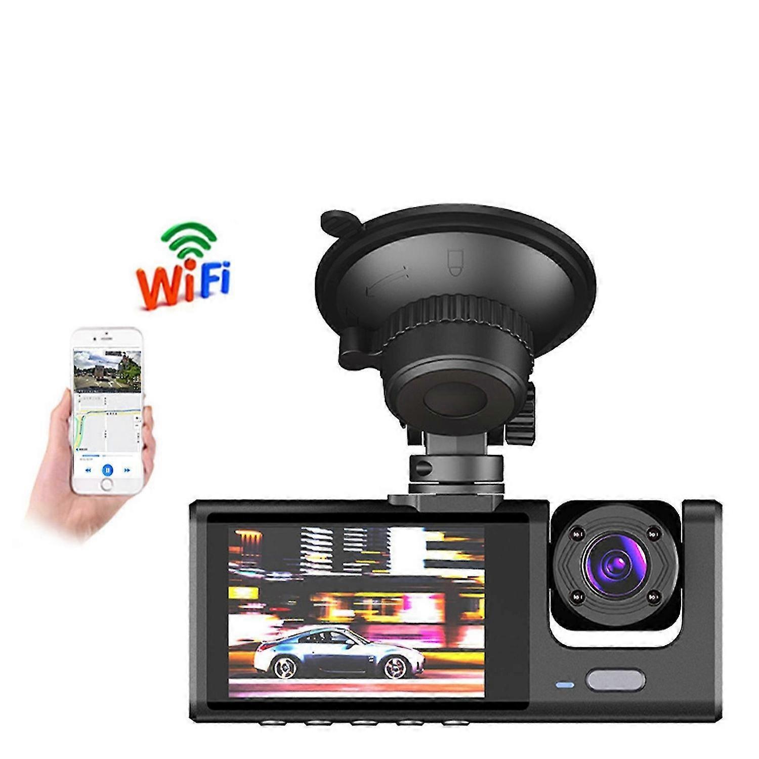 Car Driving Recorder, Three Camera Dash Cam Front and Rear and Interior 1080P Dash Camera, Dvr Dashb