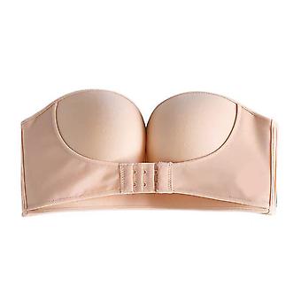 Ladies Women Strapless Front Buckle Bra Strapless Front Buckle Gathers Invisible Non-wired Bra