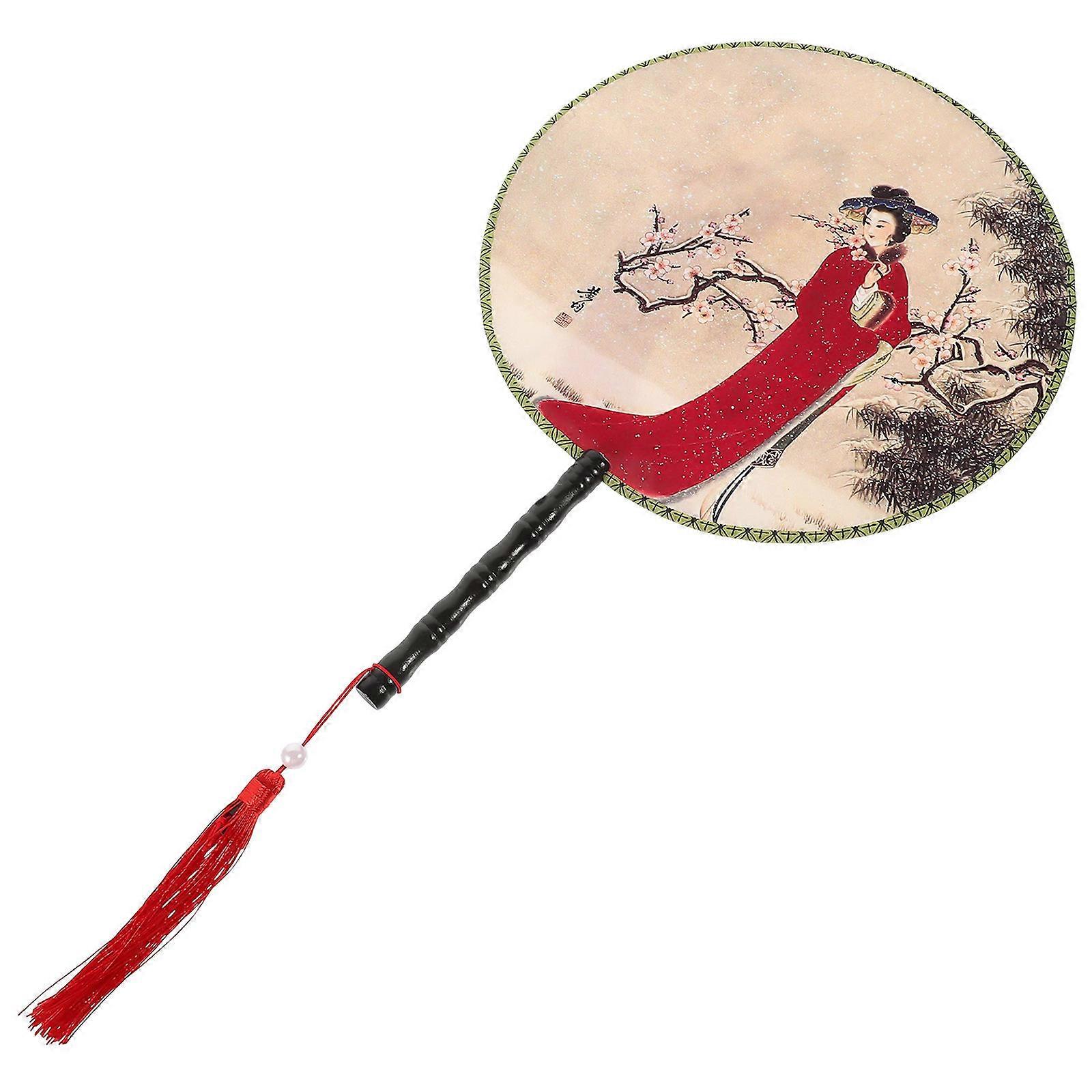 Round Dancing Fan With Tassel For Outdoor Activities Silk Cloth Material Portable 1Pair